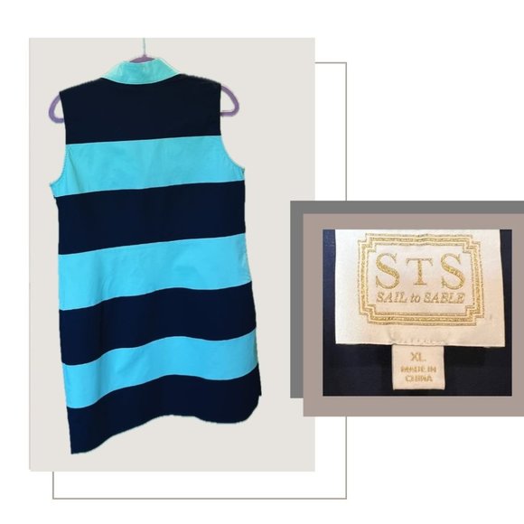 Navy and Jade Green Striped A-Line Dress - Picture 2 of 6